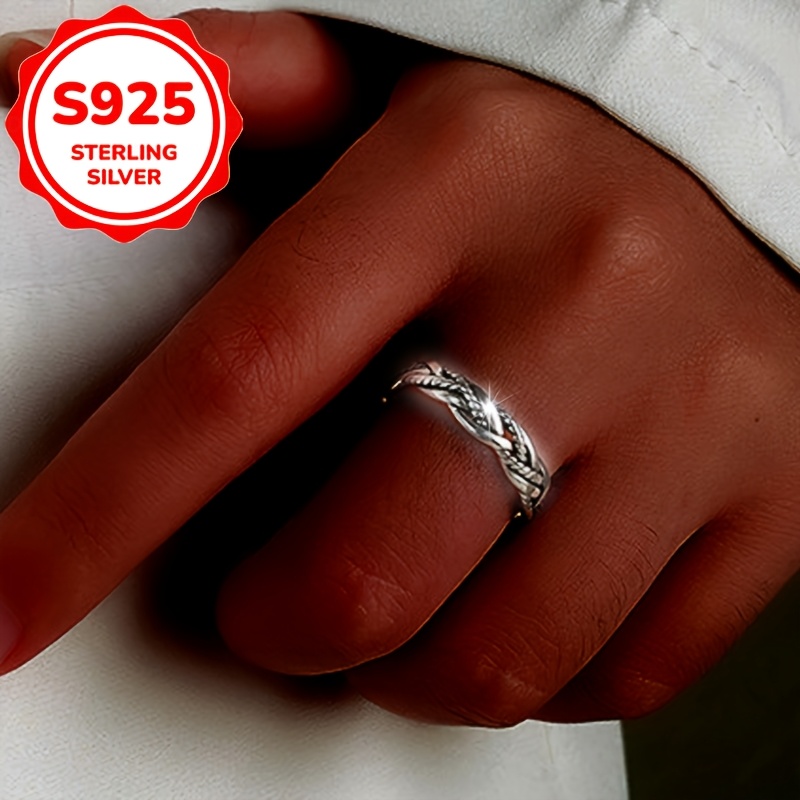 Women's S925 Sterling Silvery Vintage Twisted Spinner Ring, Adjustable